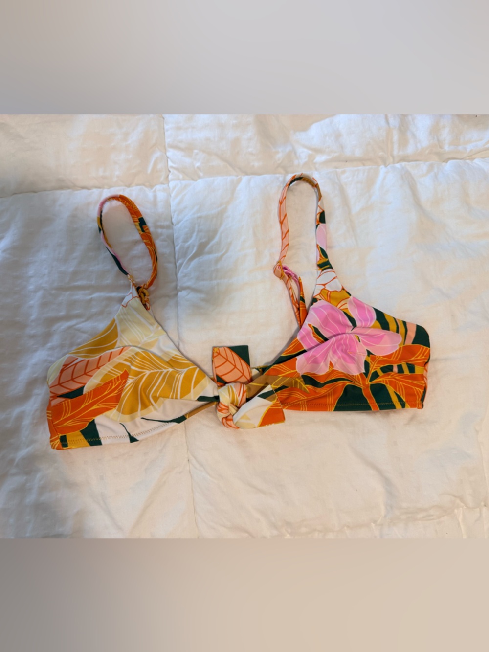 aerie Orange Floral Print Bikini Top with Pink Accents